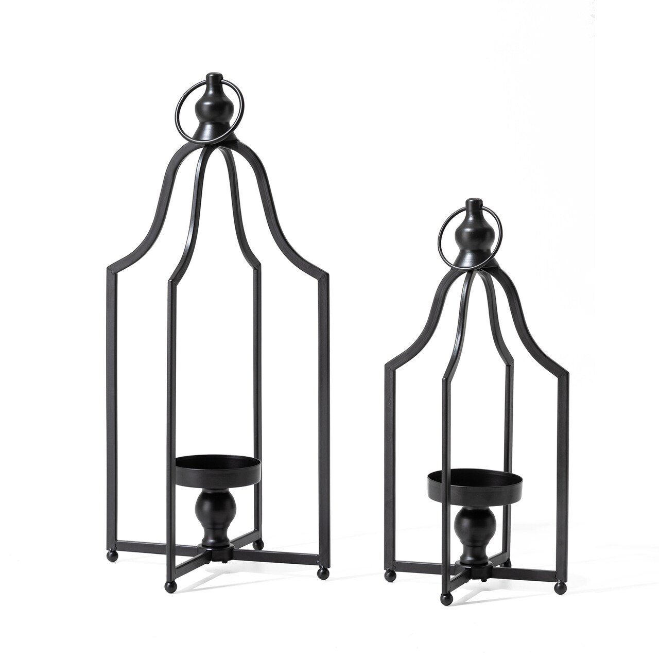 Set of 2 Modern Black Metal Foldable Lanterns Spring Wedding Hanging Candle Holders